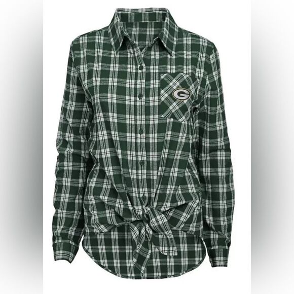 Green Bay Packers NFL Juniors Collectiom Button Down Tie Front Flannel Size M - Picture 1 of 9
